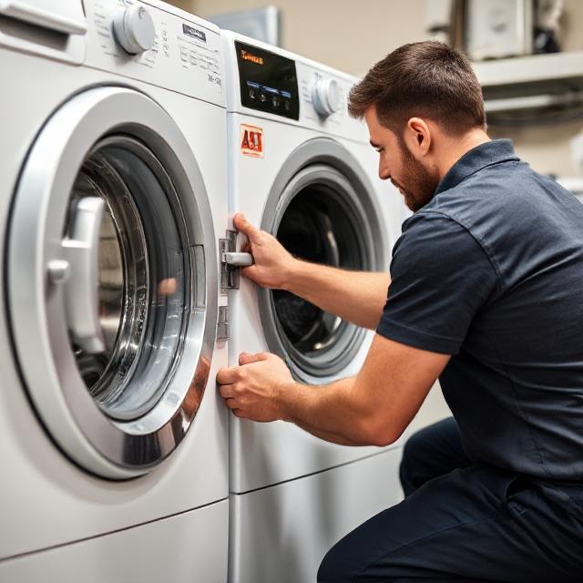 Technician inspecting washing machine
